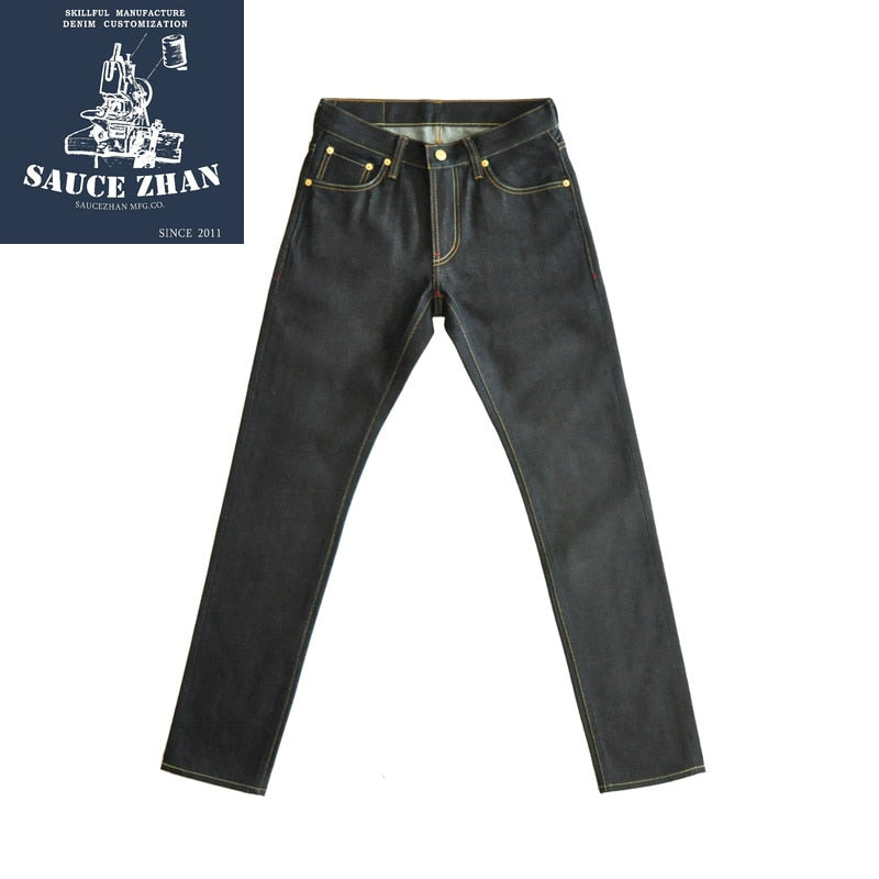 SauceZhan 310XX-HS Jeans para hombre Selvedge Sanforized Denim Jeans Jeans Raw Denim Indigo Slim Fit 14.5 Oz