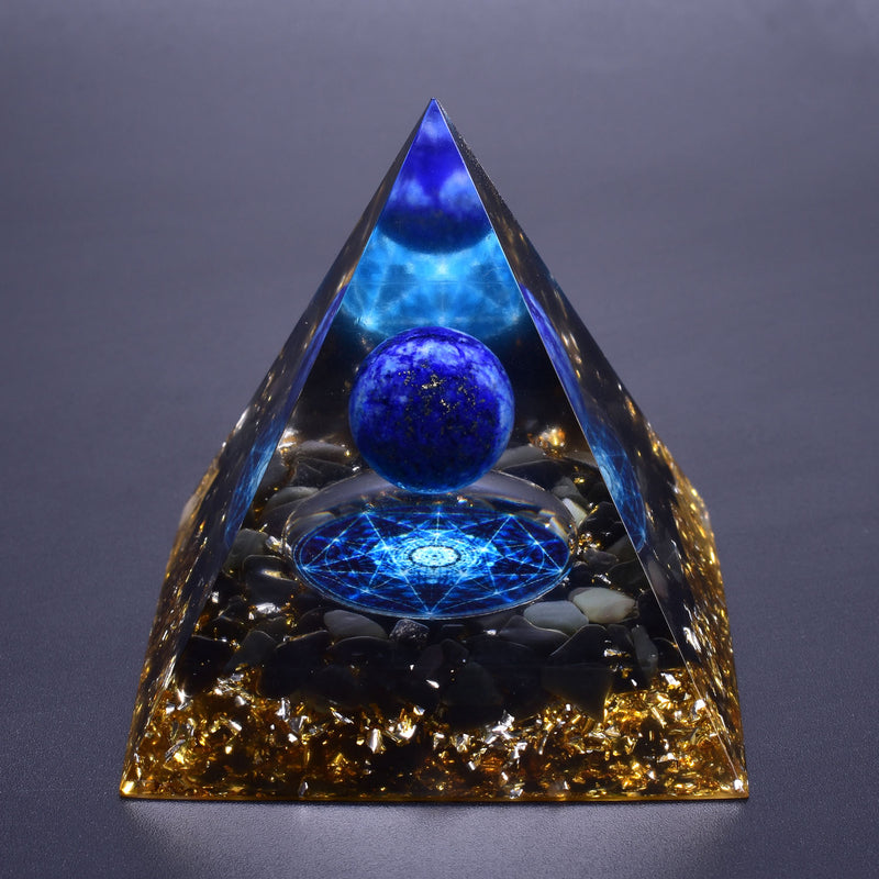 6cm Orgone Pyramid Obsidian and Lapis Lazuli Healing Crystal Energy Orgonite Pyramide Emf Protection Meditation Wholesale