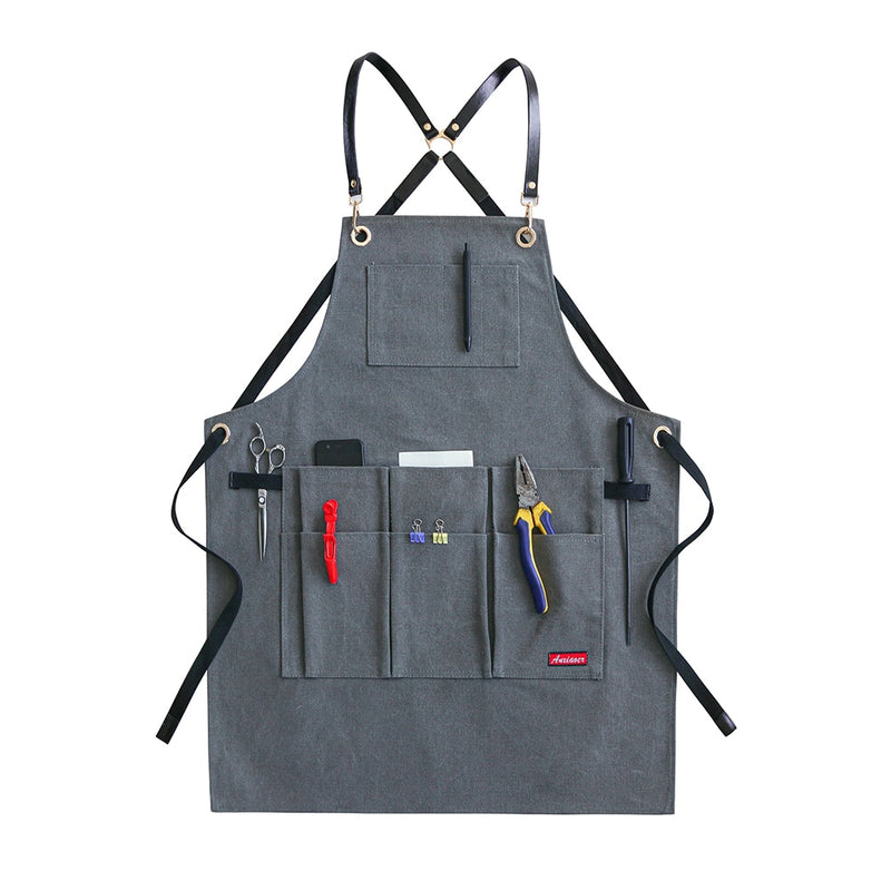 New Durable Goods Heavy Duty Unisex Canvas Work Apron with Tool Pockets Cross-Back Straps Adjustable For Woodworking Painting