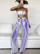 Three Pieces Tie Dye Bandeau Bikini Women Swimsuit with Ruffle Beach Pants 2022 Summer Beach Bathing Suit Bikini Set