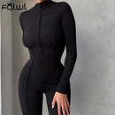 Habbris Fall Ribbed Black Jumpsuit Women Turtleneck Long Sleeve Jumpsuit White Bodycon Jumpsuit Winter One Piece Outfits Women