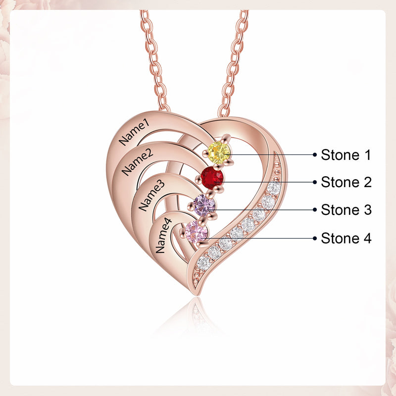 Collares de plata de ley 925 de JewelOra con nombre de familia personalizado, collares de corazón para mujer, collar de madre con grabado de piedra de nacimiento personalizado