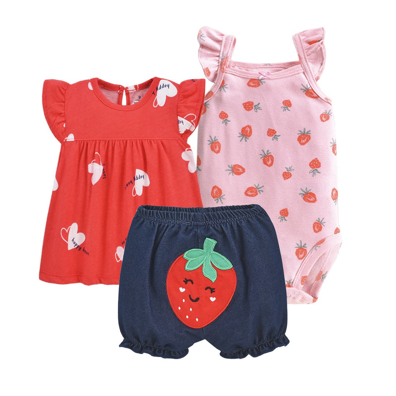 Summer Dresses 2023 Baby Girl Clothing Set Cotton Home For Baby Girl Clothes , 15 Colours Short Unicorn Infant Clothing Suit