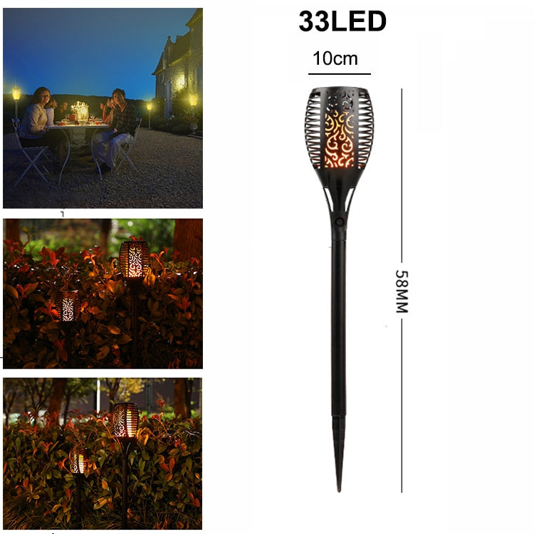 Honhill 33/96 LED Solar Flame Lamp Flickering Outdoor IP65 Waterproof Landscape Yard Garden Light Path Lighting Torch Light