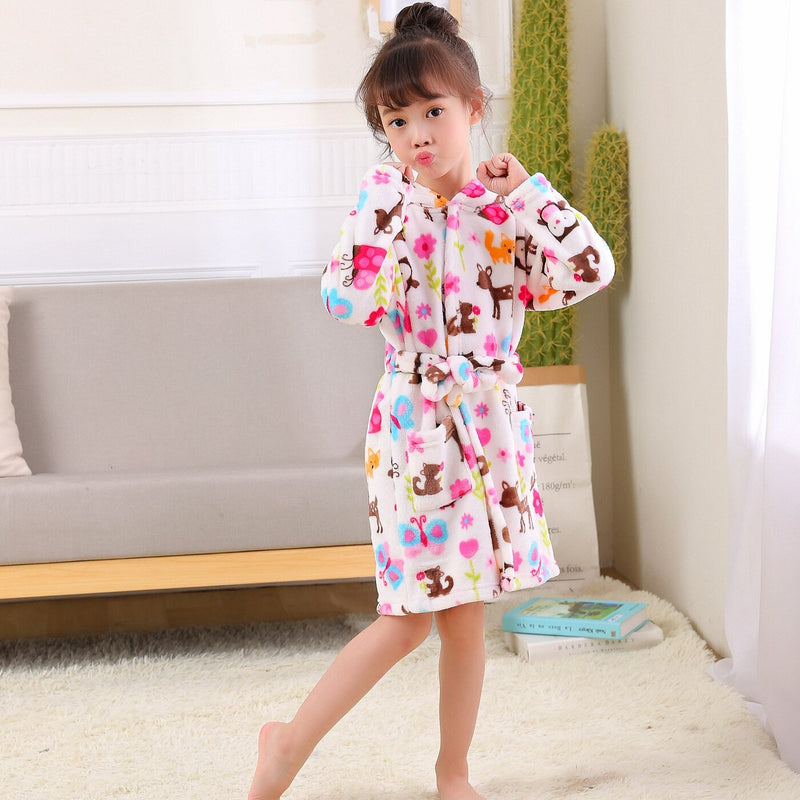 Kids Robes Winter Warm Robe For Boys Girls Child Bathrobe Fleece Bath Robe Children 2 to 8 Years Sleep Wear