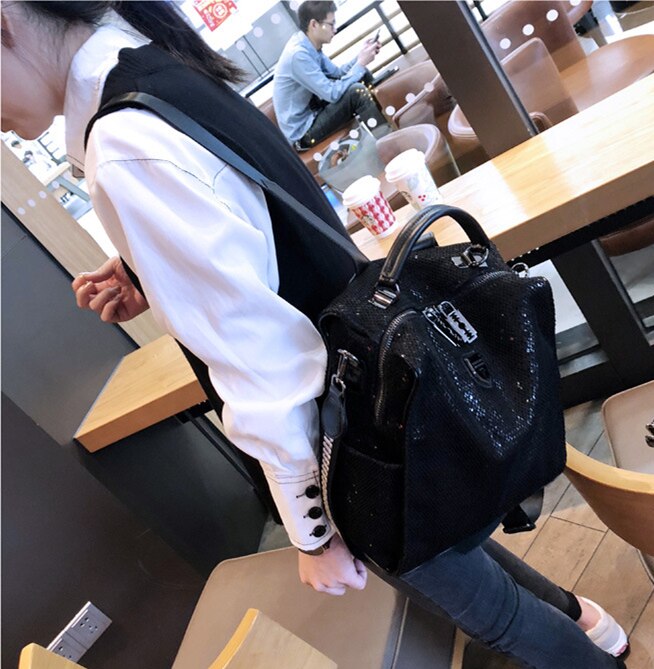 Mesh Netting Iridescent Paillette Backpack Women High Quality Sparkle Shiny Daily School Bag Female Female Bagpack Shoulder Bag