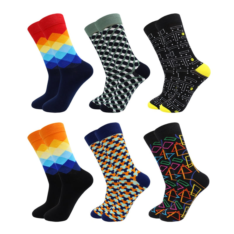 6-12 Pairs Colorful Cotton Fashion Casual Women and Men Funny Socks Stripe Grid Geometry Fun Dress Socks