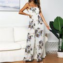 New Sunflower Printed Strap Jumpsuit Women High Waist Rompers Boho Yellow Spaghetti Strap Wide Leg Pants Summer Jumpsuits Ladies