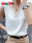 Women's Black Blouses Summer Elegant Tunic Vintage Office Satin Silk Blouse Basic Chiffon Tops Shirt 2022 For Women
