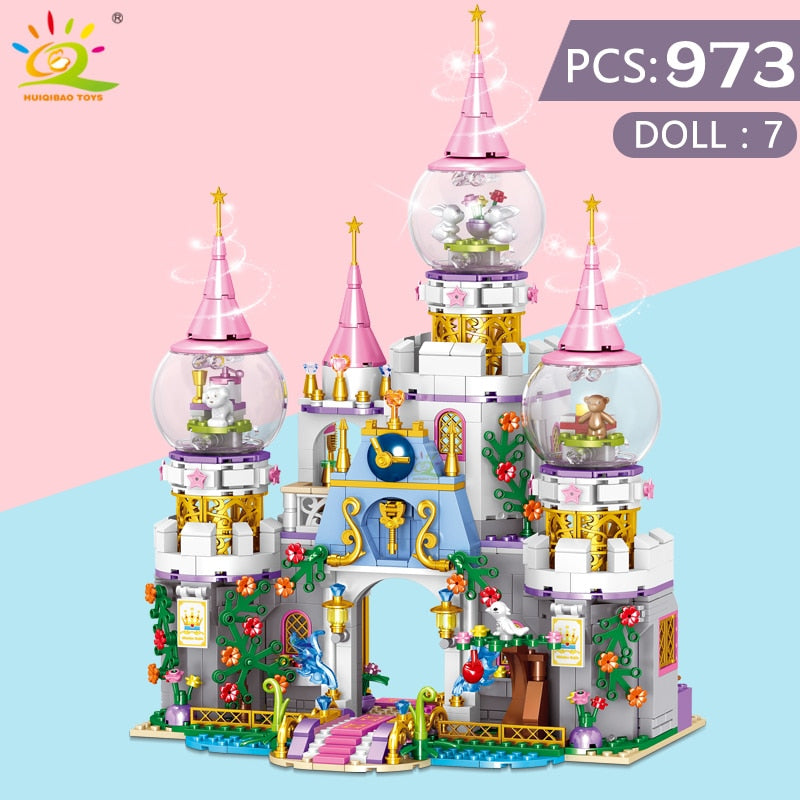 HUIQIBAO Friends Ice Castle Princess Queen Building Blocks Modular Bricks Set for Girls House Palace Children Construction Toys