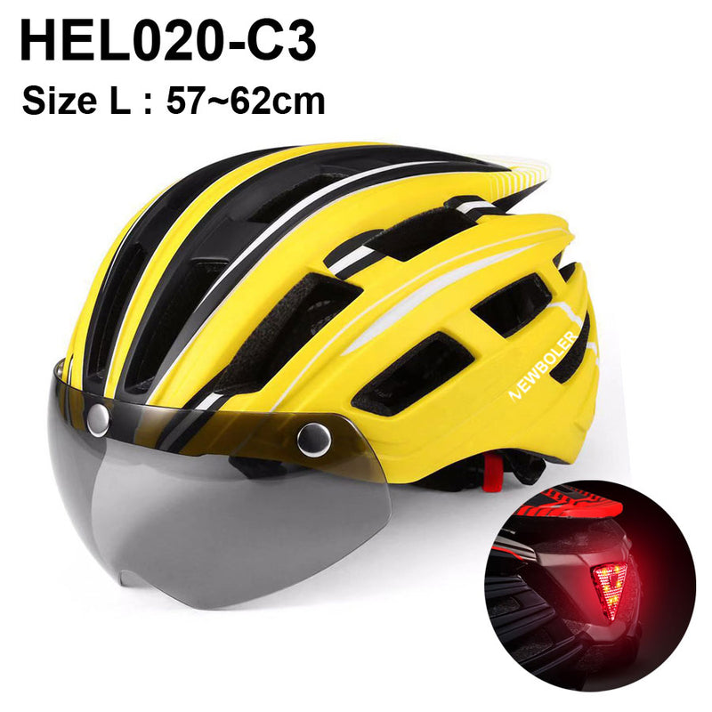 Casco de ciclismo NEWBOLER para hombre y mujer, casco con luz LED, lente para casco de bicicleta de montaña y carretera para montar en bicicleta, deportes, monopatín, Scooter