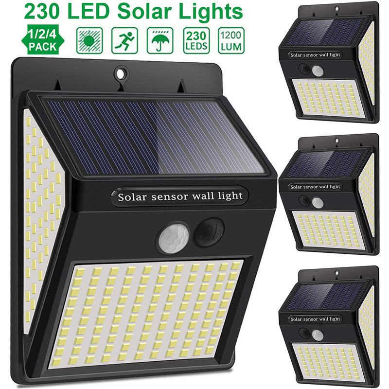 3Mode Wasserdicht 230 LED Solarbewegungssensor Lichter Outdoor Sonnenlicht Solarbetriebene Straßenwandleuchte für Gartendekoration 1-4St