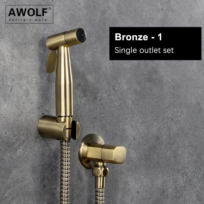 Awolf Rose Gold Hygienischer Duschkopf Handtoilette Bidet Sprühset Edelstahl Shattaf Messingventil Analdusche AP2102