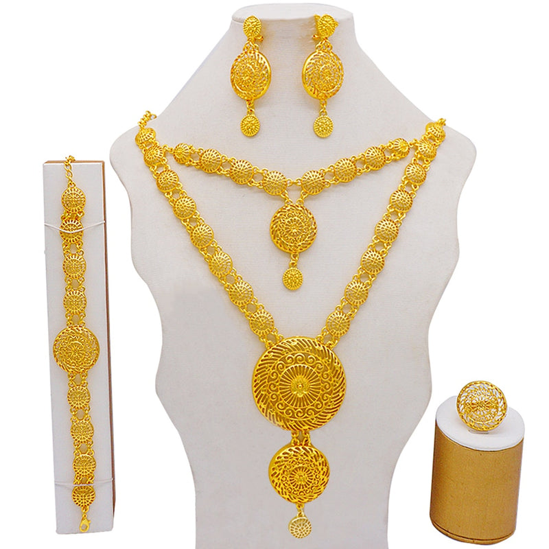 Dubai Schmuck Sets Gold Farbe Halskette &amp; Ohrring Set für Frauen Afrikaner Frankreich Hochzeit Schmuck Äthiopien Brautgeschenke