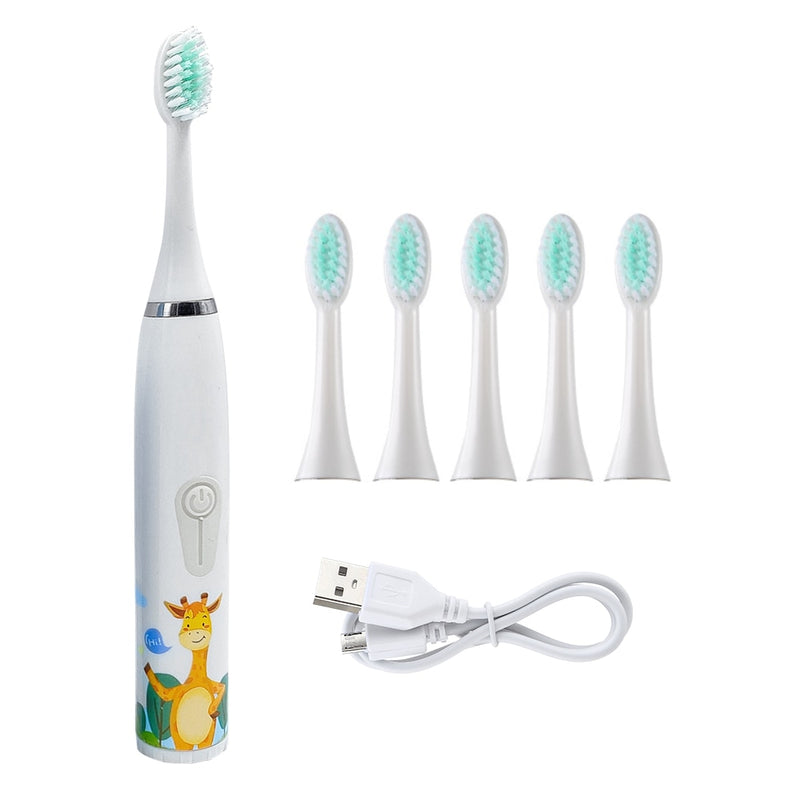 Cepillo de dientes eléctrico ultrasónico para niños Cerdas suaves Dibujos animados 4 modos IPX6 Prevención de dientes a prueba de agua Limpiador de caries Carga USB