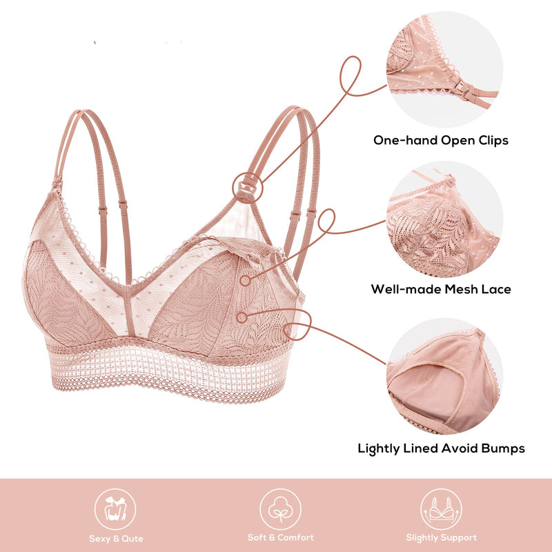 MOMANDA Lace Breastfeeding Maternity Nursing Bra For Pregnant Women Lightly Padded Wireless Double Strap Lingerie S-XL