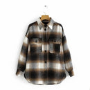 Autumn Winter Plaid Jackets Wool Blend Coat Fashion Button Thick Vintage Casual Office Warm Overshirt Ladies Outwear Chic Tops