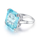 Szjinao Real 925 Sterling Silver 17*17mm Square Aquamarine Ring For Women Vintage Sparkling Massive Birthstone Jewelery Female D