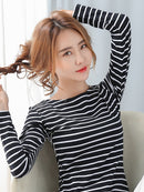Fast Ship Basic Striped T-shirt Women Big Size S-5XL Multi Colors Casual Cotton Stretchy Long Sleeve Tops Tees Spring Autumn