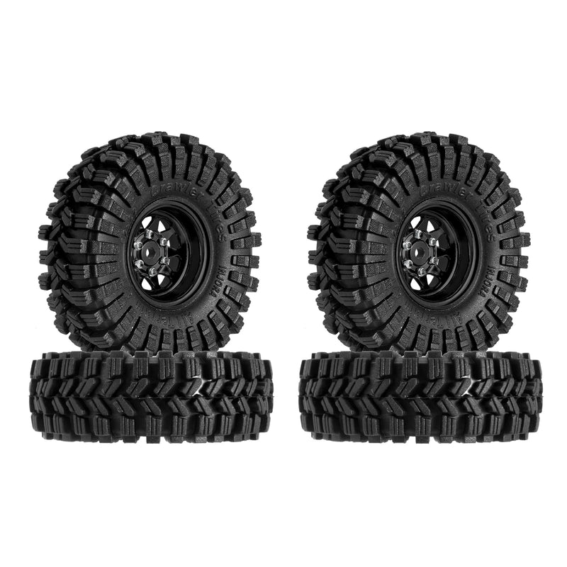 INJORA -3.78mm Offset 1.0" Beadlock Wheel Rims Tires Set for 1/18 1/24 RC Crawler Car Axial SCX24 FMS FCX24 TRX4M (W1004-T1014)