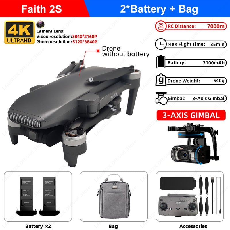 LAUMOX Faith 2S Drohne 4K Professionelle GPS HD Kamera 3-Achsen Gimbal Quadcopter 35min Flug RC 7KM SG906 Max2 X8Mini F11S 4K PRO