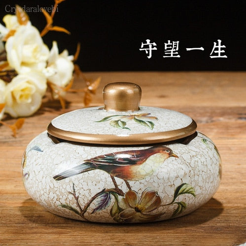 New Style Chinese Retro Ceramic Large with Lid Ashtray Modern Minimalist Creative Luxury Living Room Decoration Coffee Table