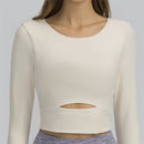 Nepoagym WIND Damen Langarm Cropped Top mit gepolstertem BH Weiches Yoga Top Bequeme Gym Workout Shirts