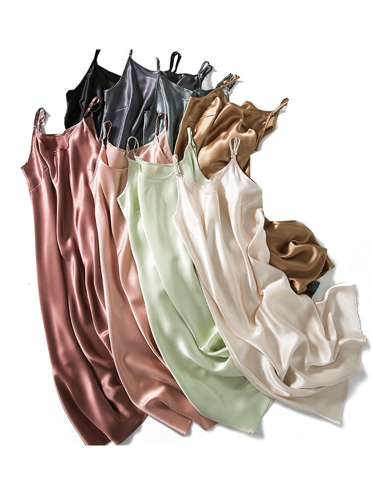 SuyaDream Women Silk Dress 100%Natural Silk Spaghetti Strap Long Dresses 2022 Summer New Clothes Pink