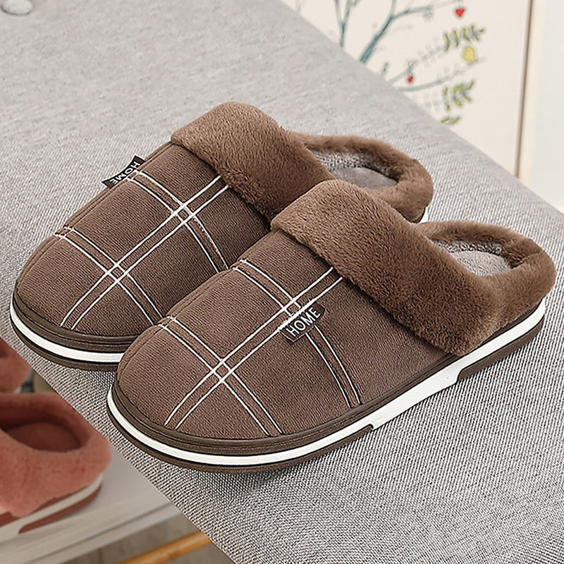 Zapatillas de casa antideslizantes para hombre, pantuflas de invierno de gamuza para interiores, pantuflas para hombre, zapatillas de casa acogedoras de felpa con piel, talla grande 15 16