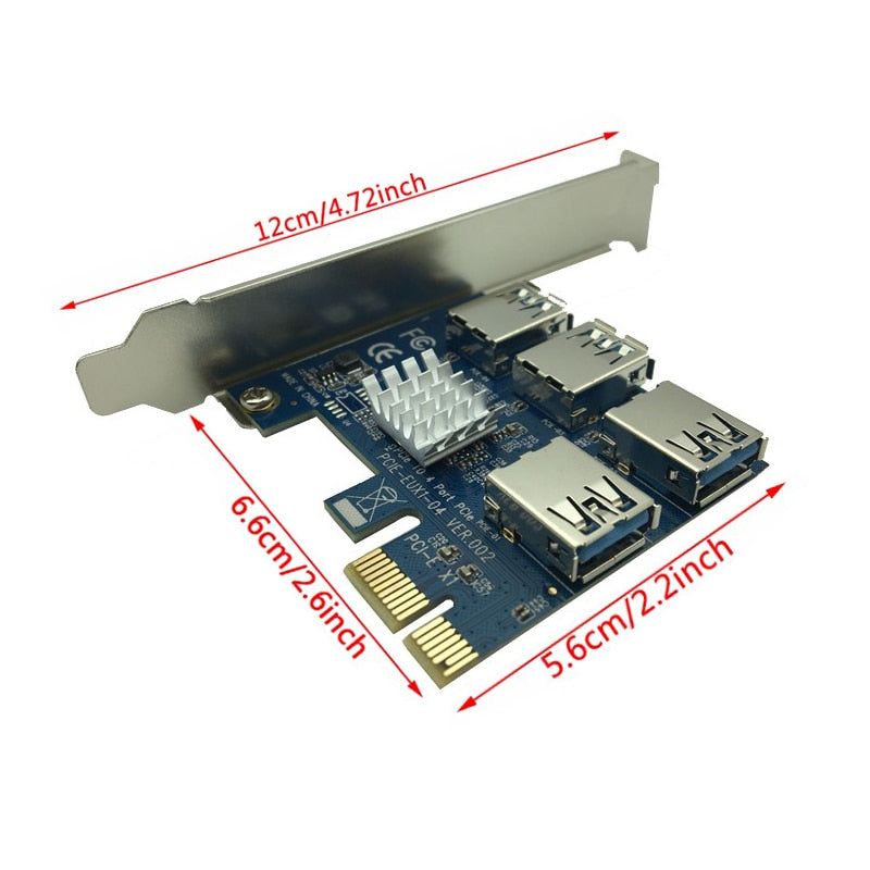 PCI-E zu PCI-E Adapter 1 Turn 4 PCI-Express Slot 1x bis 16x USB 3.0 Mining Spezieller Riser Card PCIe Konverter für BTC Miner Mining