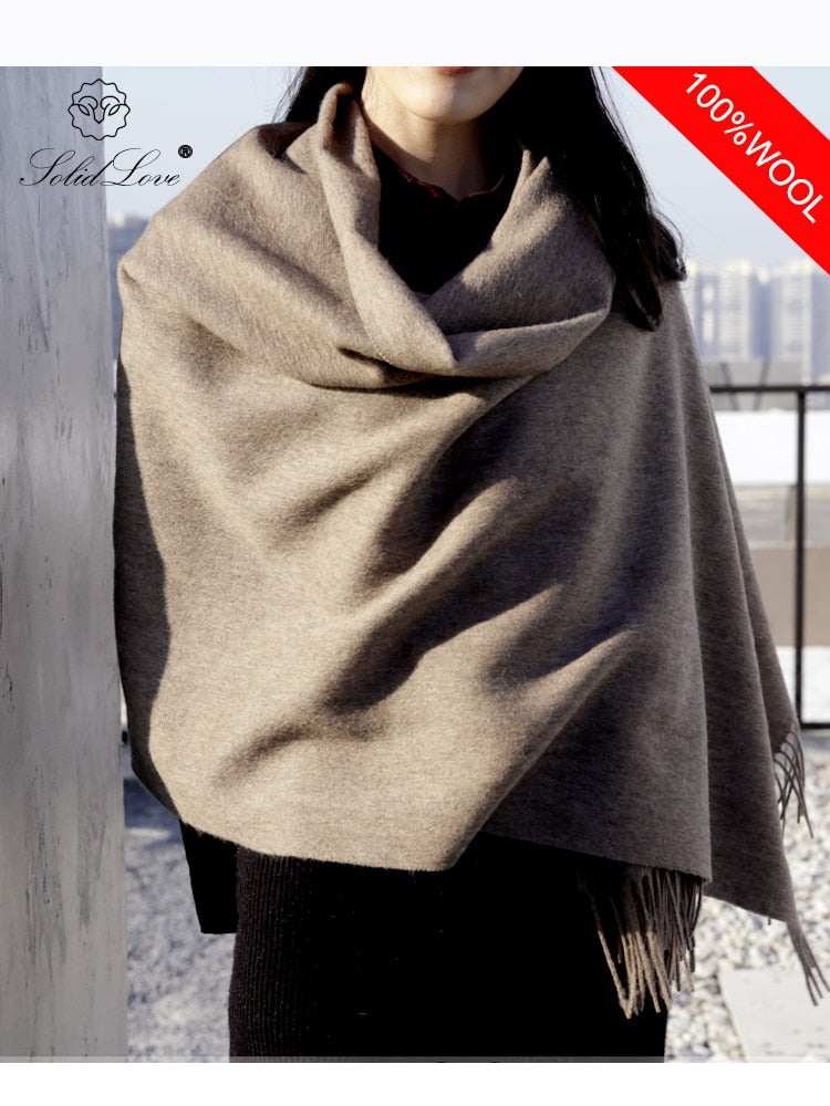 100% Wolle Schal Frauen Verdickung Kaschmir Winter Narben Tücher Mode Weibliche Pashmina Schals Übergroß Warmhalten Warps 300g
