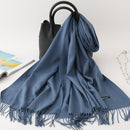 2022 Winter Scarf Solid Thick Women Cashmere Scarves Neck Head Warm Hijabs Pashmina Lady Shawls And Wraps Bandana Tassel