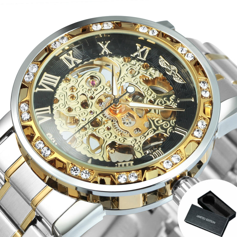 Winner Transparent Diamond Mechanical Watch Skeleton Wrist Watch for Men Top Brand Luxury Watches Unisex Size Clock reloj hombre