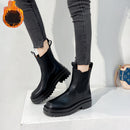 TUINANLE Chelsea Boots Chunky Boots Damen Winterschuhe PU Leder Plüsch Stiefeletten Schwarz Damen Herbst Mode Plattform Booties