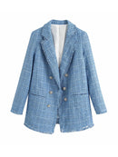 Za 2021 Women Suit Jacket Tweed Blazer Women Jacket Femme Plaszcz Wiosenny Damski Sobrecamisa Cuadros Plaid Checkered Blazer
