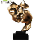 ERMAKOVA 27 cm pareja besándose cara humana escultura resina máscara estatua adorno de mesa para decoración del hogar, regalos de boda