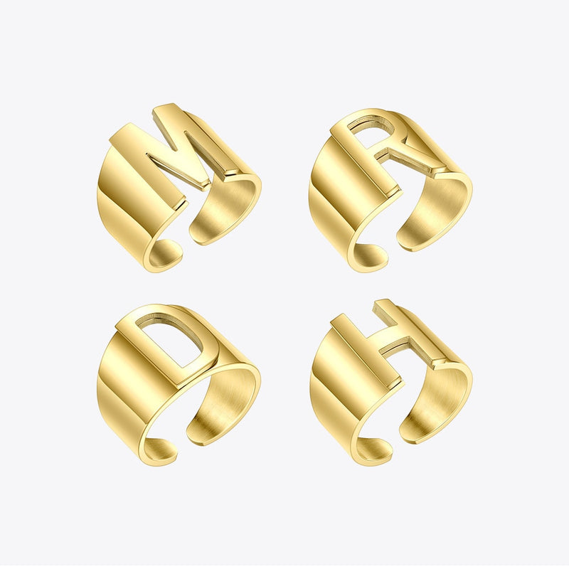 ENFASHION Punk Hollow Letter Ring Gold Color Stainless Steel Initial Open Finger Rings For Women Fashion Jewelry Wholesale R4047