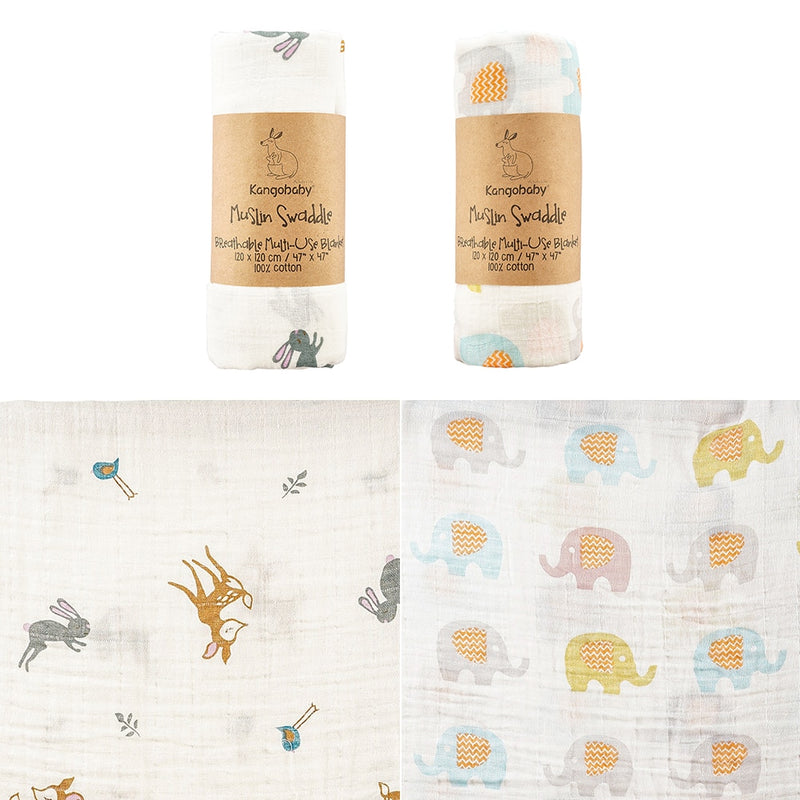 Kangobaby #My Soft Life# Brightly Colorful Flower And Leaf 2pcs Set Muslin Swaddle Blanket