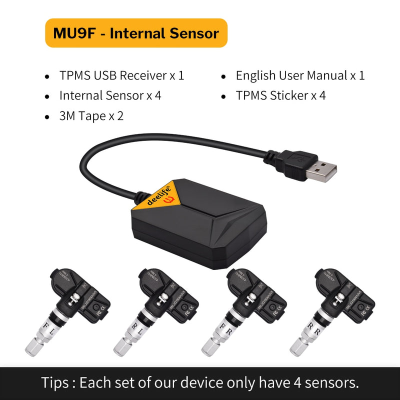 Deelife TPMS Android Sistema de control de presión de neumáticos Neumático de repuesto Sensor externo interno para radio de coche Reproductor de DVD USB TMPS