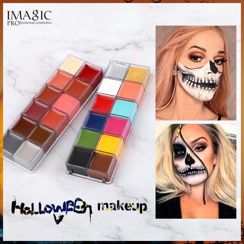 IMAGIC 12 colores Flash tatuaje cara pintura corporal pintura al óleo uso artístico en fiesta de Halloween vestido de lujo herramienta de maquillaje de belleza