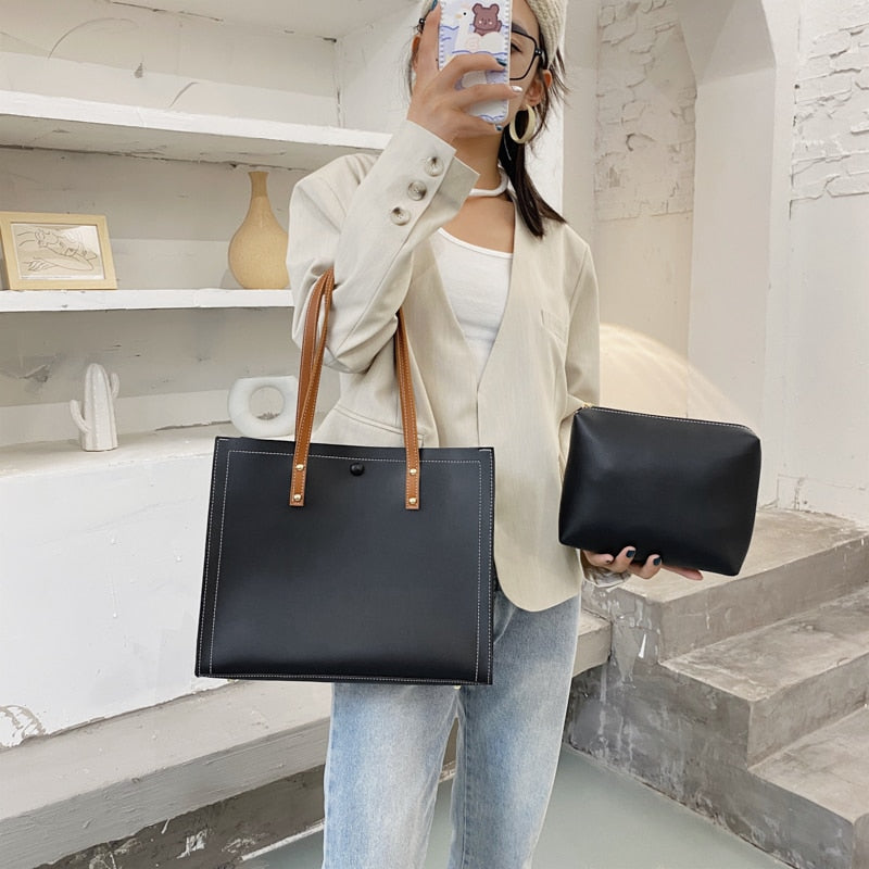 Conjuntos de bolsos de moda para mujer, bolsos cruzados de cuero Pu para mujer, bolso de hombro de gran capacidad, bolsos de mano SIMPLE para mujer