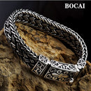 BOCAI Neues echtes massives S925 reines Silberarmband für Herren Persönlichkeit gewebtes Armband Dominanter Retro-Mode-Feiertagsgeschenk
