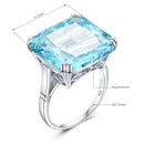 Szjinao Real 925 Sterling Silver 17*17mm Square Aquamarine Ring For Women Vintage Sparkling Massive Birthstone Jewelery Female D