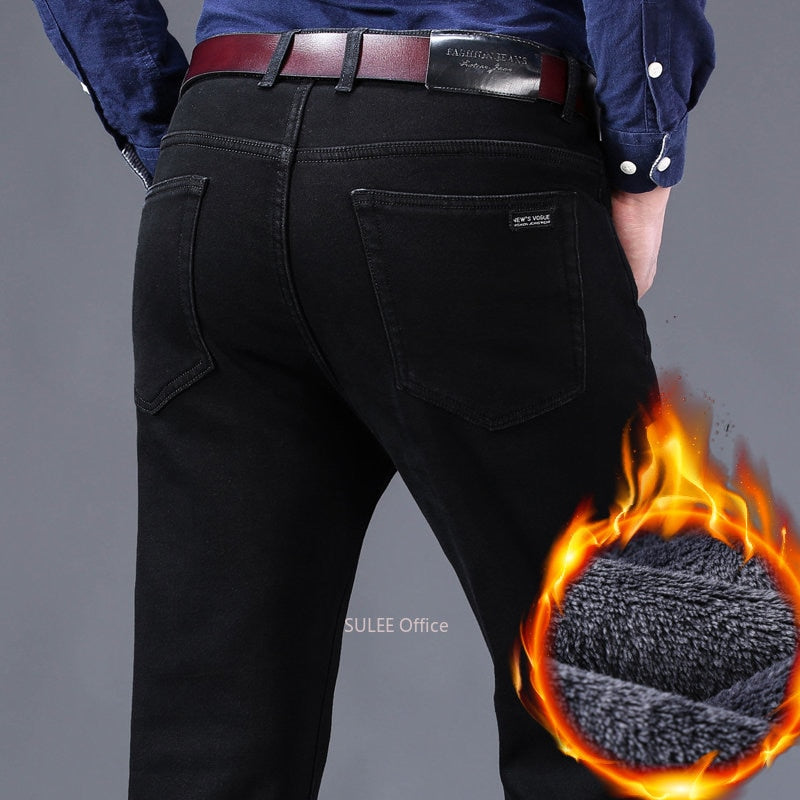 2022 Winter Herren Schwarz Slim Fit Stretch Dicke Samthose Warme Jeans Lässige Fleece-Linie Hose Herren Plus Größe