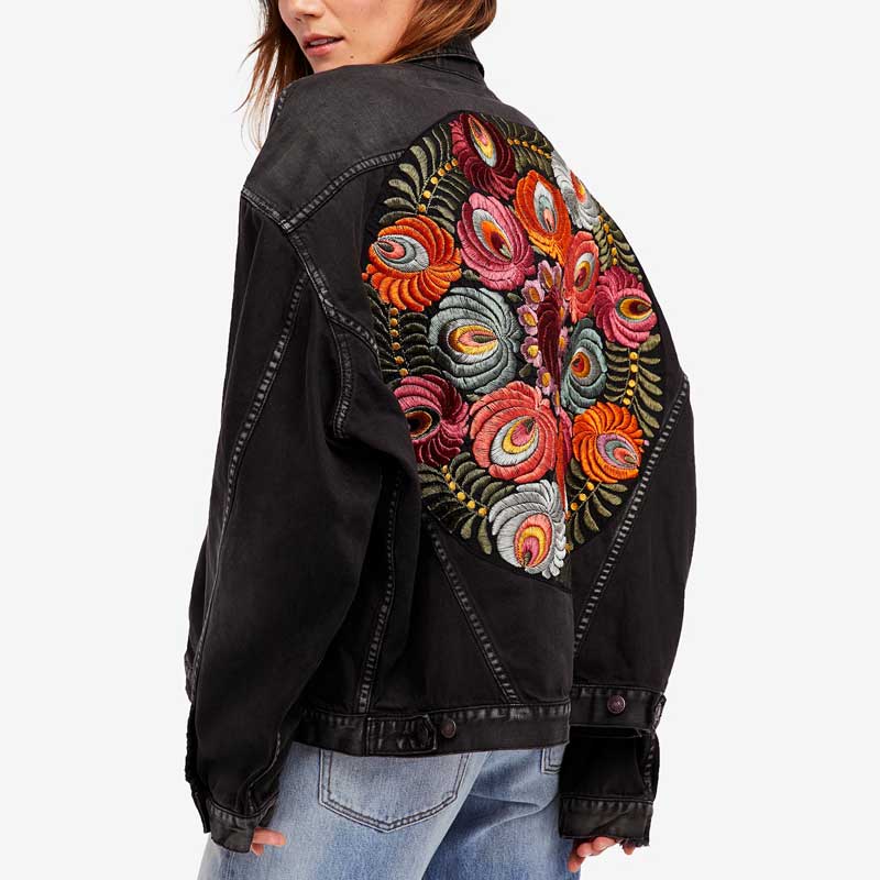 Gypsylady floral Embroidered Denim Jacket Black Casual Chic Winter Jacket Women Bohemian Warm Jacket Coat 2022 New Chaquetas