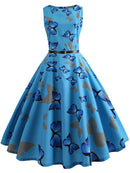 Blumenmuster Sommerkleid Damen Vintage Kleider Elegant Retro Party Tank Ärmellos Freizeit Bürokleid