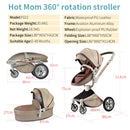 Hot Mom Baby Stroller 3 in 1 travel system with bassinet and car seat，360° Rotation Function children stroller,Luxury Pram F023