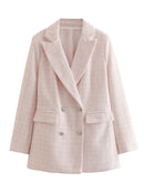 Za 2021 Women Suit Jacket Tweed Blazer Women Jacket Femme Plaszcz Wiosenny Damski Sobrecamisa Cuadros Plaid Checkered Blazer