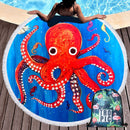 Summer Round Beach Towels Undersea Octopus Circle Bath Shower Towel With Drawstring Storage Bag Yoga Mat Blanket toalla playa