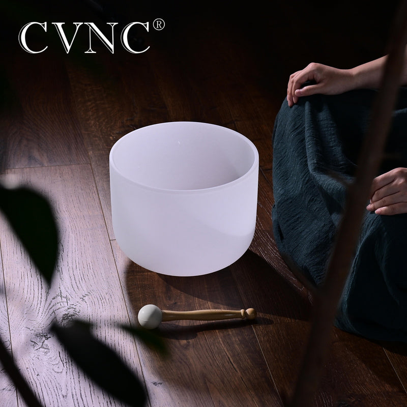 CVNC 12 Inch Chakra Frosted Quartz Crystal Singing Bowl for Sound Healing Energy Balance with Free O-ring&Mallet